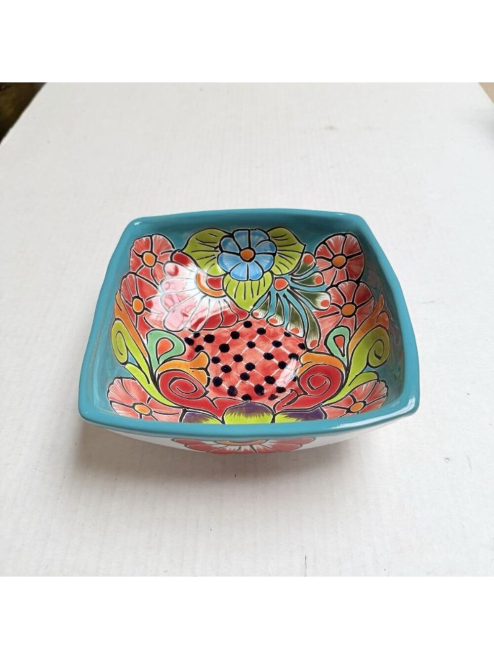 Vintage‎ Mexican Talavera Pottery Floral Bowl Dish Display Decor Trinket Dish
